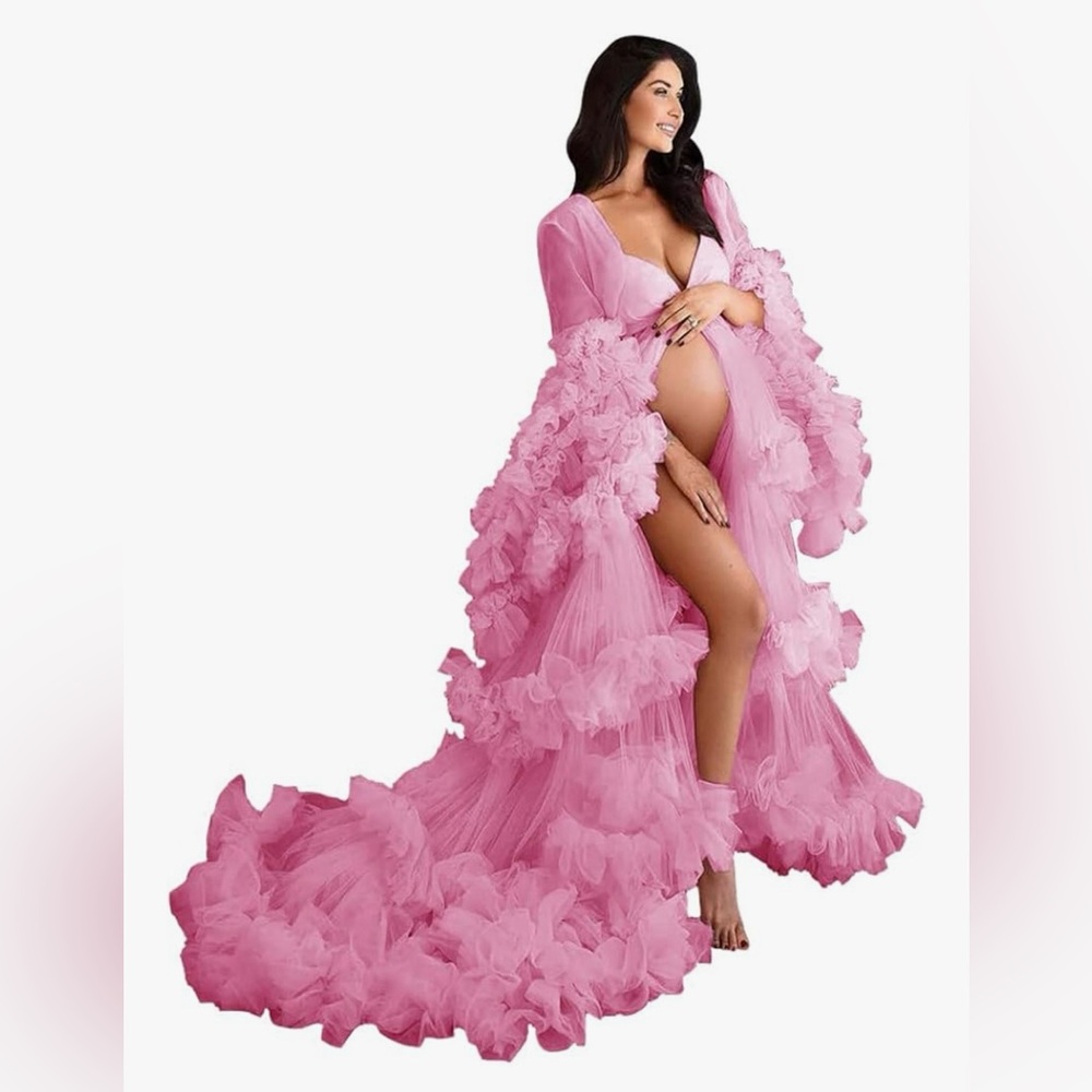 Elegant Pink Maternity photoshoot bridal Robe, Baby shower Dress size 2XL